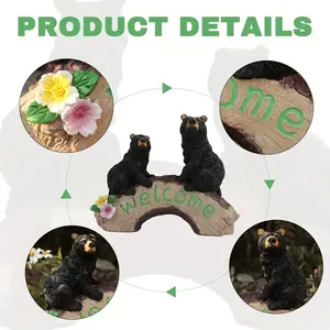 Figura de Resina de la Madre Osa y sus Crías, Pintada a Mano en Negro, Decoración para Interiores/Exteriores - Product Image 3