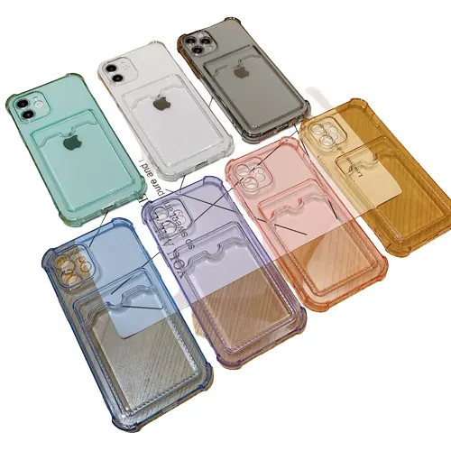 Transparent Silicon Airbag Shockproof Case with Credit Card Slot for iPhone Samsung 7 Colors