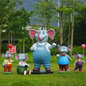 Sculpture d'éléphant de dessin animé en FRP pour extérieur, décoration paysagère de jardin, esquisse, décoration de sol pour maternelle et centre commercial - Product Image 2