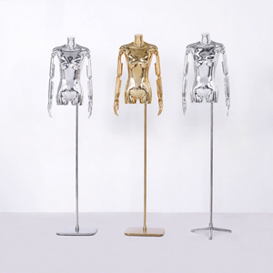Mannequin de présentation de vêtements pour femmes en fibre de verre électro-plaquée, taille plus, en position debout, demi-corps - Product Image 3