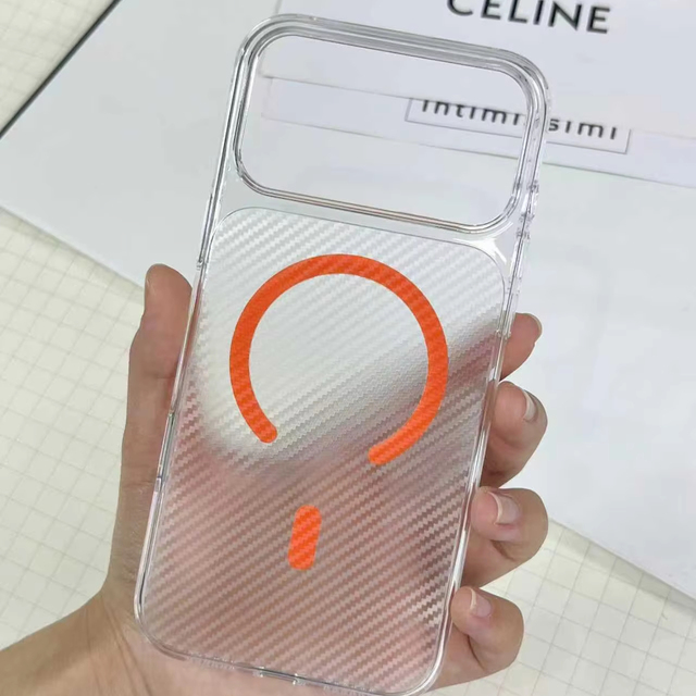 Texture Carbon Fiber Transparent Anti-yellowing Large Viewing Window Magnetic PC Minimalist Ins Design for Mobile Phone Cases