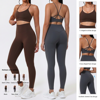 Ensemble de yoga 2 pièces uni pour femme : Soutien-gorge de sport respirant à dos croisé + Legging taille haute sans couture pour la gym et le fitness