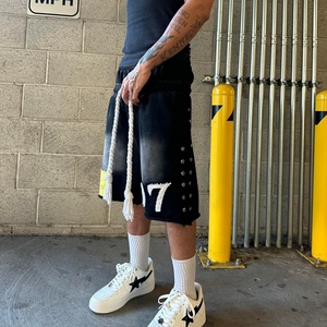 Oem Custom French Terry 100% Cotton Mid Waist Loose Streetwear Vintage Sun Faded Sweat <b>Shorts</b> Embroidery <b>Patch</b> Acid Wash - Product Image 4