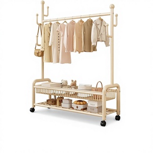 Porte-manteau et étagère à vêtements mobiles en métal sur pied pour chambre et salon - Séchoir de rangement domestique - Product Image 1