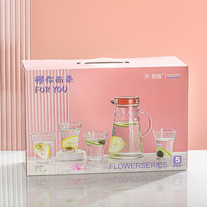 Ensemble de 5 pièces en verre : <span class=keywords><strong>Théière</strong></span> <span class=keywords><strong>et</strong></span> mugs à eau, carafe à eau froide durable, tasses en forme de fleur, carafe à eau froide transparente, ensemble en verre, cadeau - Product Image 1