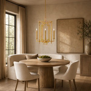 Lampe suspendue géométrique multicouche en fer doré, 3 ampoules, lampe à bougie pour décoration de villa, de ferme ou de hall d'entrée - Product Image 1
