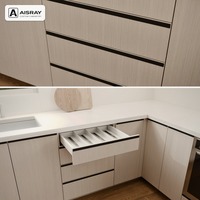 Meuble de cuisine en forme de L, portes en chêne blanc au design contemporain, rangement par tiroirs, boîtes de rangement en MDF et unités modulaires