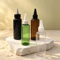 Bouteille vide en plastique pour huile capillaire, forme cylindrique, avec applicateur à pression, embout fin givré et bouchon torsadé, personnalisable avec logo, vente en gros