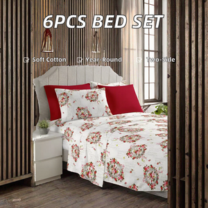 Factory Direct 6PCS 100% Cotton 400TC Double-Sided Quality Modern All-Season Customized <b>Bed</b> Sheet Set Woven Reactive Printed - Product Image 2