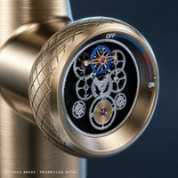 Robinet de lavabo en laiton avec cadran de montre tourbillon, finition or rose, mitigeur chaud/froid, cartouche céramique, bec haut pour salle de bain