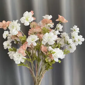 สเปรย์ดอกชบา5หัวสำหรับตกแต่งบ้านงานแต่งงานดอกไม้ปลอมดอกไม้ติดกลางถนน