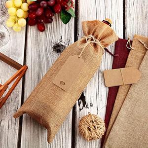 Set de Bolsas de Vino Reciclables con Cordón de Franela y Etiqueta de Papel Kraft, para Regalo - Product Image 4