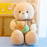 Peluche ours en peluche grande taille, style tasse de thé au lait TikTok, avec nœud papillon créatif, pour fille, 100-150cm