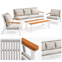 Ensemble de canapés d'extérieur modernes 4 pièces, mobilier de patio avec structure en aluminium, coussins en corde tressée pour jardin, terrasse, villa, complexe hôtelier