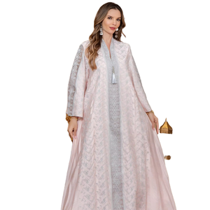 Vestido Abaya PROMISTAR Gris con Cuentas Florales hasta el Tobillo, para Mujer, Modesto, Transpirable, de Poliéster Egipcio, Antiestático, Gran Venta - Product Image 4