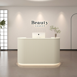 HT White Curved Small Clinic Reception Desk High Quality Small Front Desk for Retail Beauty salon reception desk - Product Image 1