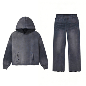 ชุดเซ็ตเสื้อฮู้ดดี้และกางเกงขายาวผ้าเฟรนช์เทอร์รี่ทรงหลวมระบายอากาศได้ดี ยี่ห้อ KINGSEN OEM รุ่น Monkey Acid Wash สำหรับผู้ชาย พร้อมปักโลโก้ตามสั่ง สไตล์สตรีทแวร์ เหมาะสำหรับฤดูหนาว - Product Image 2