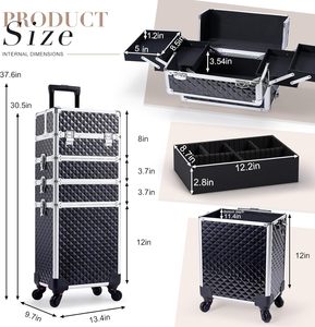 Vali kéo nhôm cao cấp <span class=keywords><strong>4</strong></span> trong <span class=keywords><strong>1</strong></span>, có khóa, dung tích lớn, có ngăn kéo, dùng để đựng đồ trang điểm, mỹ phẩm cho tiệm nail - Product Image 2