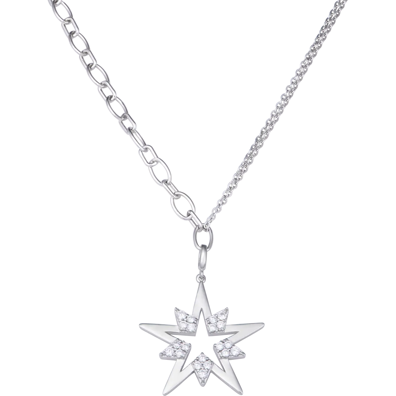 PNJ Romantic Women Accessories Jewelry Rhodium Plated Star Charm Necklace Authentic 925 Sterling Silver Charm Pendant No Stone