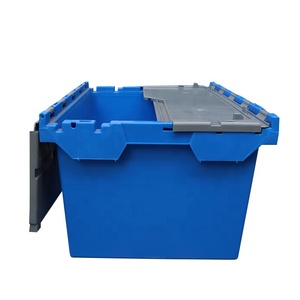 QS Custom Industrial storage crates PP Rectangle Large Plastic Nestable Stack Tote Moving Logistic Box Bins with Hinged Flip Lid