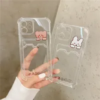 Coque de téléphone porte-carte transparente pour Samsung Galaxy S22 S21 S20 FE S10 S10e Note 10 20 Plus Ultra corée couverture ours mignon