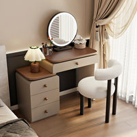 Table de toilette éclairée extensible et durable, écologique, avec miroir en verre, pour petits appartements et hôtels, avec rangement intégré