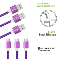 Kabel pengisi daya USB mikro Tipe C, kabel Data USB mikro kepang