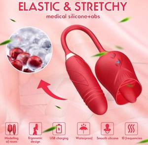 Giocattolo Sessuale per Adulti, Stimolatore Clitorideo a Forma di Rosa per Donne, Vibratore Lingua per Stimolazione Clitoridea Femminile, Dildo Vibrante a Doppia Testa - Product Image 6