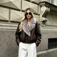 Manteau en cuir pour femmes à grand col, doublure en peau de mouton douce, vêtement d'extérieur décontracté pour le printemps