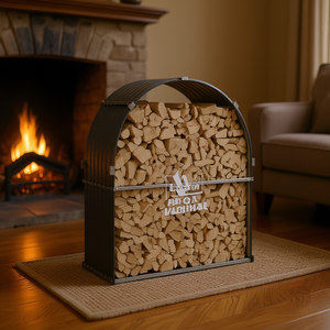 Porte-bois en acier galvanisé 47,2x17,7x55,1 cm, accessoire moderne pour le rangement du bois de chauffage, pour cheminée - Product Image 2