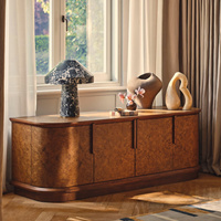 Meuble TV Sublime Mappa Burl, console multimédia en forme de pilule à 4 portes, pour un intérieur de salon luxueux, unité d'organisation multimédia design