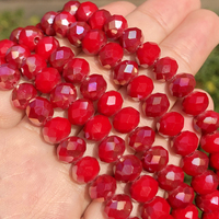 Perles en verre cristal facettées rondes plates AB rouges de 3/4/6/8 mm en gros pour la fabrication de bijoux