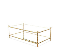 Table basse rectangulaire, cadre en acier inoxydable, 40 cm, moderne, meuble de salon, Table centrale en verre, or