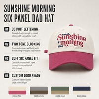 Casquette de baseball personnalisée avec broderie Sunshine Morning Puff, six panneaux, style Dad Hat, visière courbée, Snapback réglable, unie, pour la vente en gros