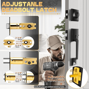 Ensemble de poignée de <span class=keywords><strong>porte</strong></span> avant et de serrure à pêne dormant noir mat, ensemble de serrure de <span class=keywords><strong>porte</strong></span> extérieure à cylindre unique, style moderne, réversible pour gauche et droite - Product Image 5