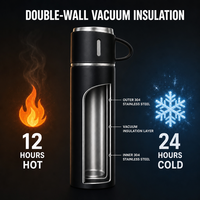 Botella de Agua de Acero Inoxidable en Stock, Juego de Tazas de Viaje, Paquete de Regalo, Termo de Doble Pared con Aislamiento Térmico, 3 Tapas, Antiderrames