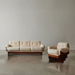 Solid <b>Wood</b> Fabric Medieval Cream <b>Circle</b> Lambskin Sofa Set Minimalist Living Room Furniture Light Luxury Wooden Home Hotel - Product Image 2