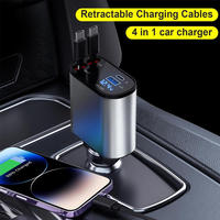Cargador de Coche Retráctil, Compatible con 180 °   Adaptador Multi-Puerto con Carga Rápida, Indicador de Voltaje y Control Inteligente de Temperatura