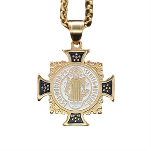 Fashion Fine Jewelry Men's Zircon Link <b>Chain</b> Gold Plated Stainless Steel Square <b>Cross</b> Pendant - Product Image 1