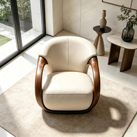 Fauteuil de détente en fibre de verre à motif bois, chaise longue individuelle rembourrée en cuir crème pour intérieur résidentiel moderne