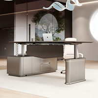 Bureau de direction électrique moderne en forme de L avec système de levage motorisé réglable en hauteur, bureau de direction en bois