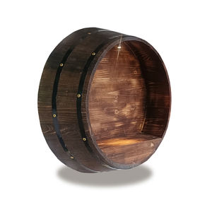 Barril de Roble Pulido de Medio Barril para Vino y Cerveza, Montado en la Pared con Tapa, Fondo Cortado, Barril Decorativo Grabado para <span class=keywords><strong>Bodega</strong></span> - Product Image 1