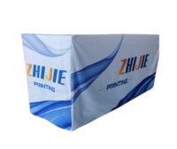 Housses de table promotionnelles imprimées pour salons professionnels, personnalisées, drapées, en polyester, ajustées, réutilisables, écologiques, à motif de dessin animé, 4/6/8 pieds