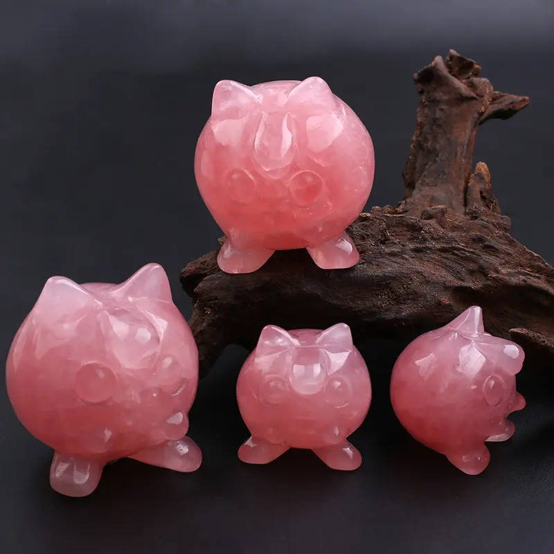 Décoration de mode quartz rose pierre semi-précieuse Jigglypuff animal artisanat décoration de jade