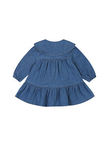 <strong>Hello</strong> <strong>Kitty</strong> Embroidered Baby Girl Denim <strong>Dress</strong> Long Sleeve Peter Pan Collar Tiered Casual <strong>Dress</strong> for Toddler Girls - Product Image 3