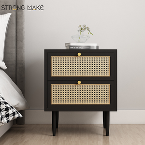Armoire de rangement du milieu du siècle table de <span class=keywords><strong>nuit</strong></span> meubles de chambre à coucher de luxe moderne Table de chevet en bois table de chevet en rotin blanc avec tiroir - Product Image 3