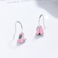 Boucles d'oreilles pendantes en résine en forme de tulipe, en argent sterling 925, avec crochet