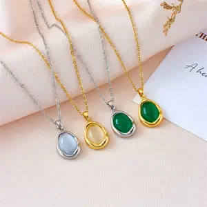 Fashion Brass Copper Gold Plated Emerald Green Opal Water Drop Pendant Necklaces Jewelry for Women