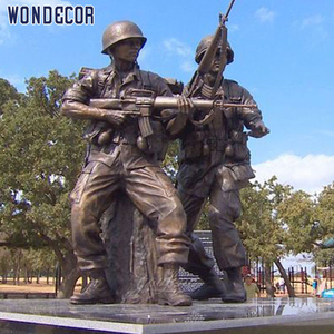 Wondecor Antique Bronze Handmade Kích Thước Cuộc Sống Thường Vụ Soldier Tượng Với Gun - Product Image 2