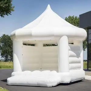 Castelo inflável branco 13x13 pés pastel moderno 8x8 mini casa branca com poço de bolas e corrediça